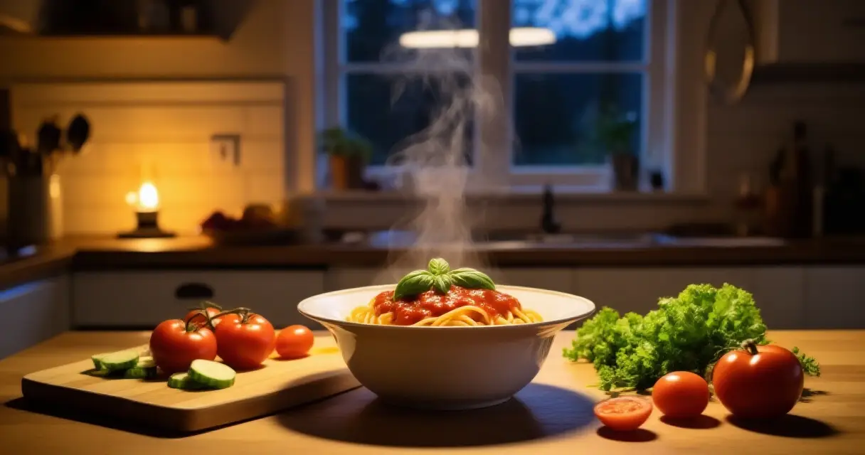 Helppo arkiruoka pastaa ja tomaattikastiketta kotikeitti&ouml;ss&auml;
