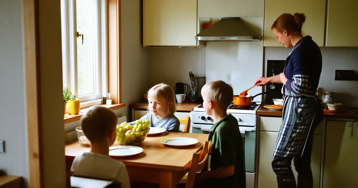 Vanhempi valmistaa lapsiperheen arkiruokaa kotikeittiössä